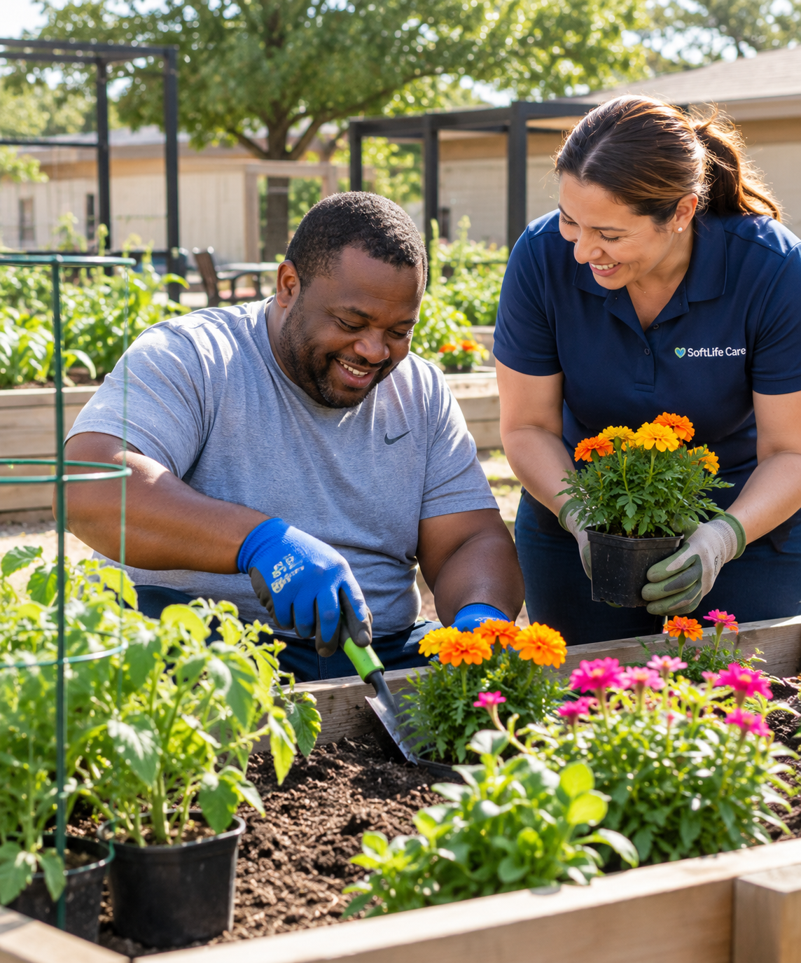 smiles and marigolds in the garden