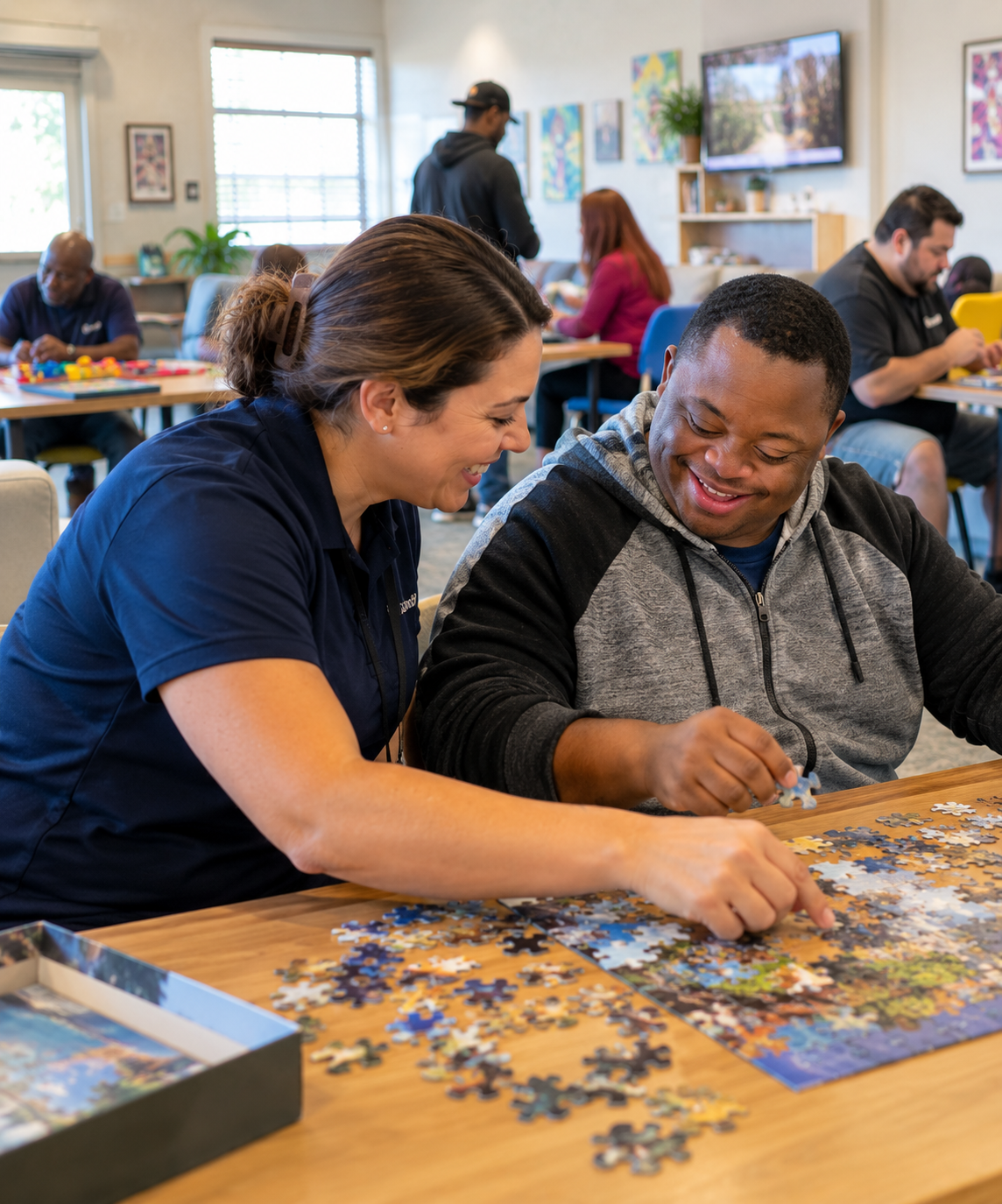 smiles and puzzle pieces together